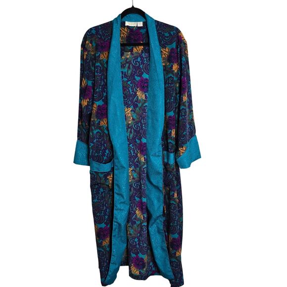 Victoria's Secret Other - Vintage Victoria's Secret Gold Label Robe Floral Size Medium Teal Purple Green